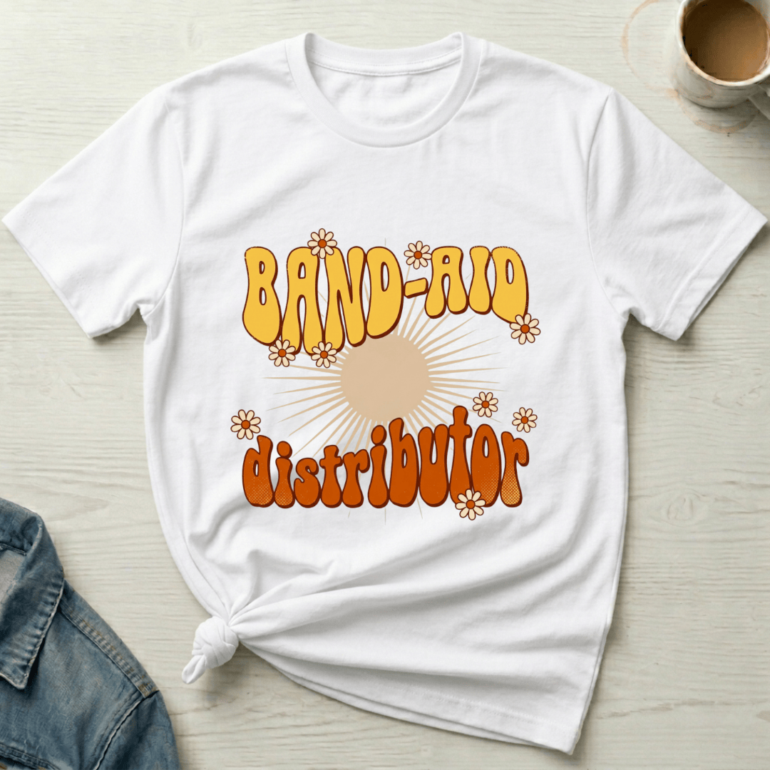 mom life tee that says Band-aid Distributor Mom T-Shirt for moms