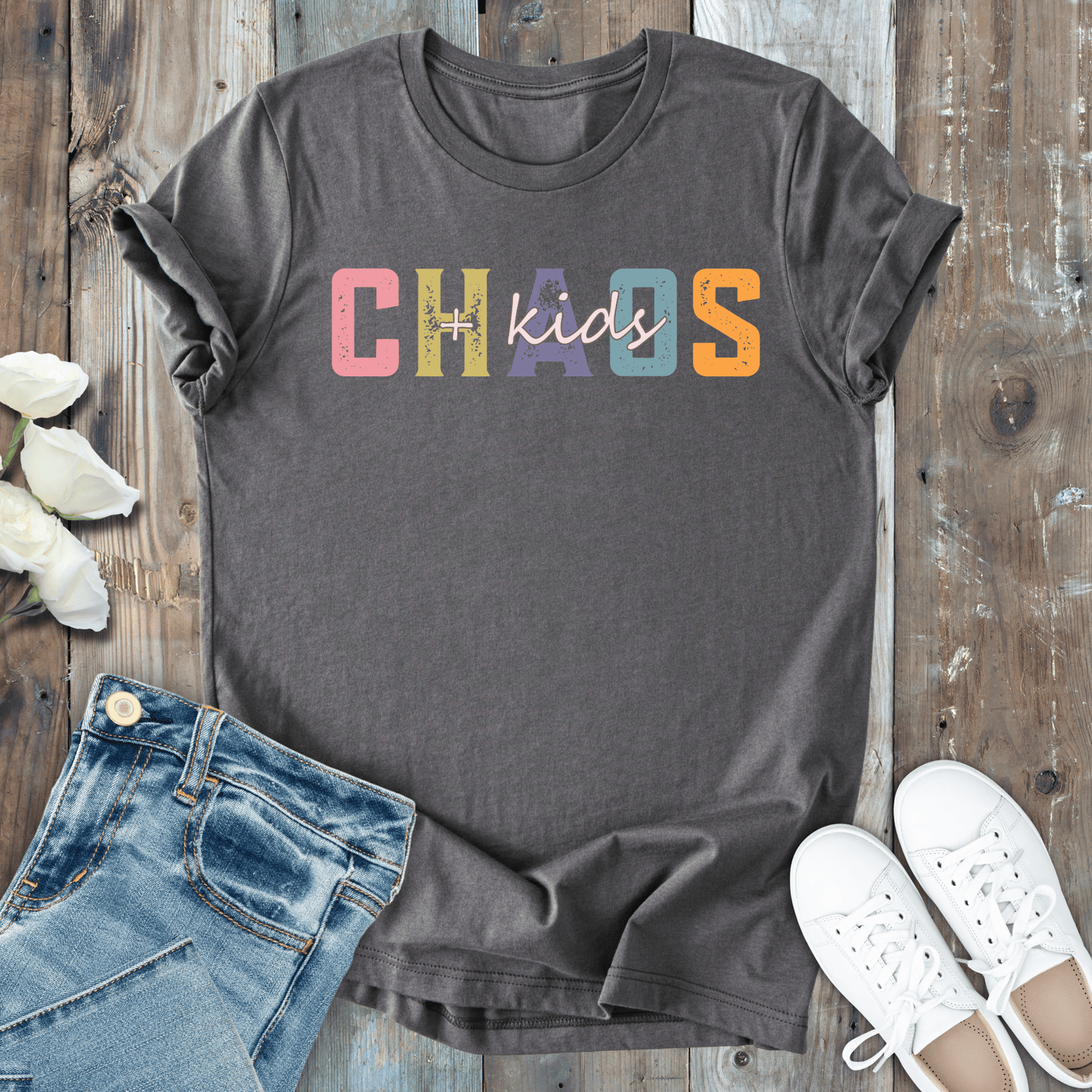 mom life tee that says Chaos + Kids--Mom T-Shirt for moms