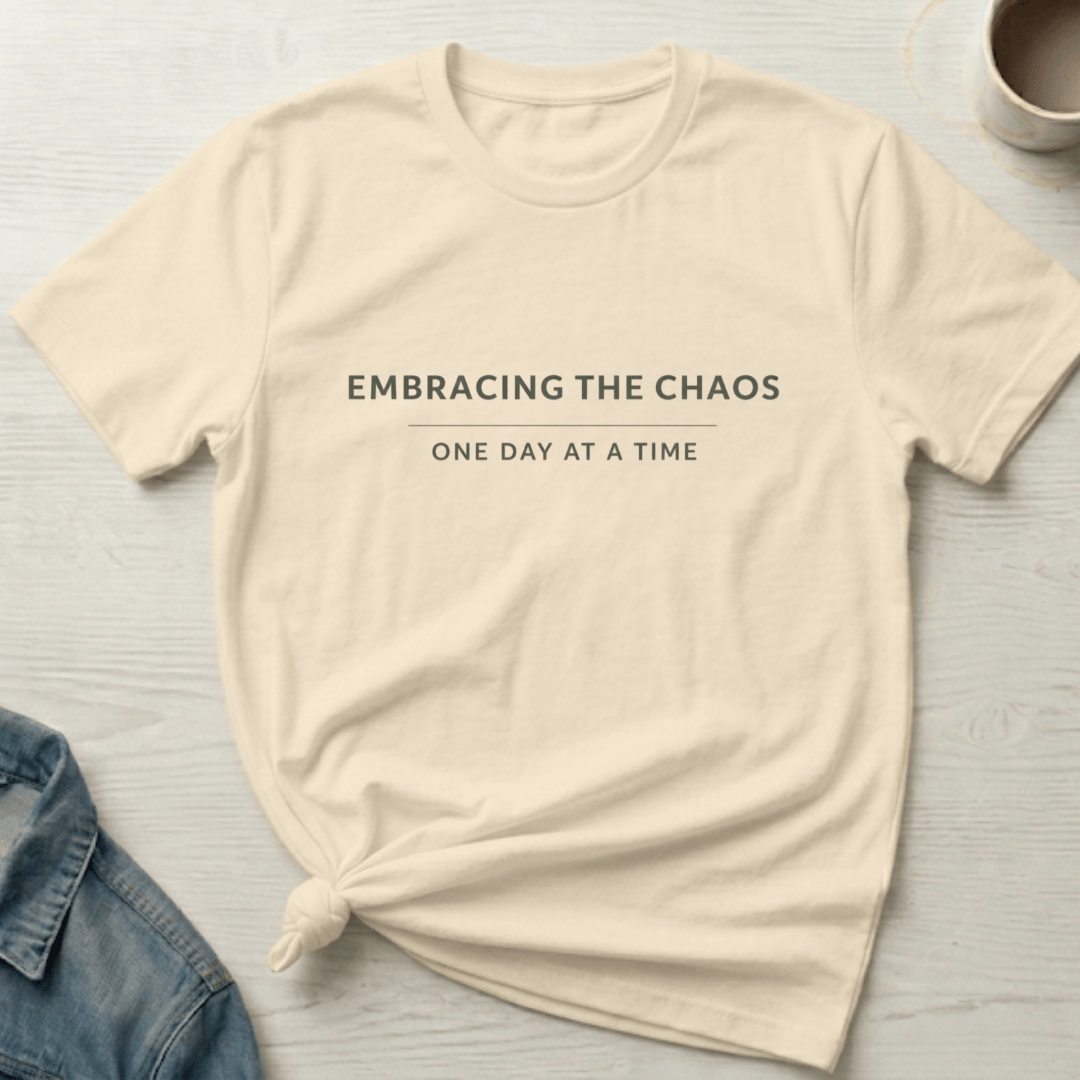 mom life tee that says Embracing the Chaos Mom T-Shirt for moms