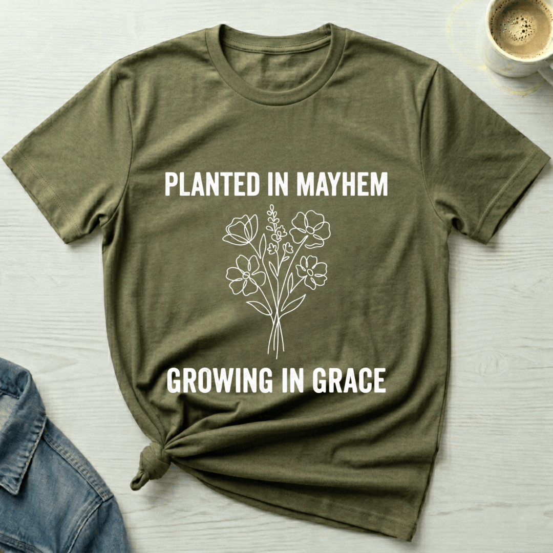 mom life tee that says Growing in Grace Mom T-Shirt for moms