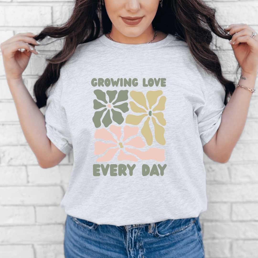 mom life tee that says Growing Love Mom T-Shirt for moms