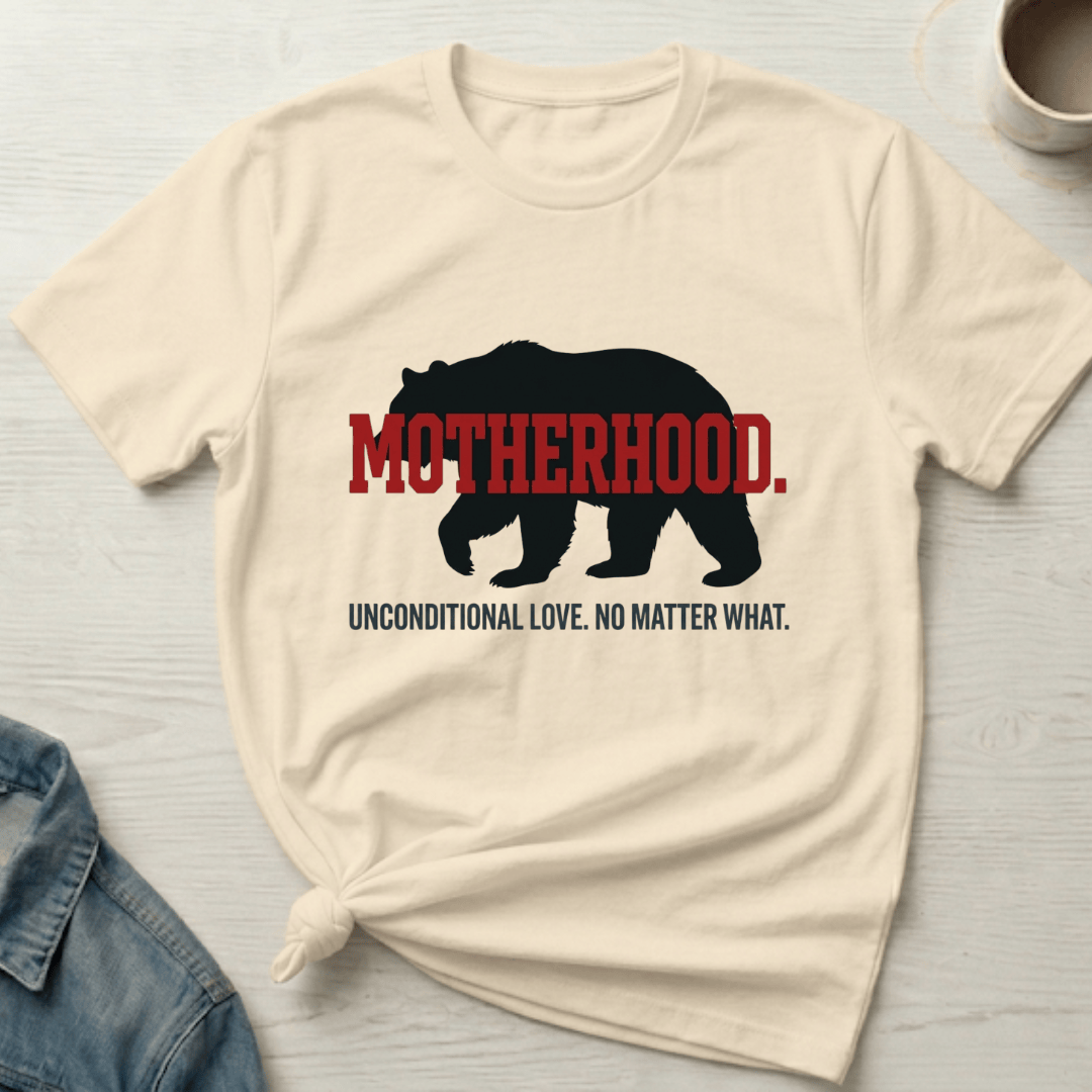mom life tee that says Motherhood Bear Mom T-Shirt for moms