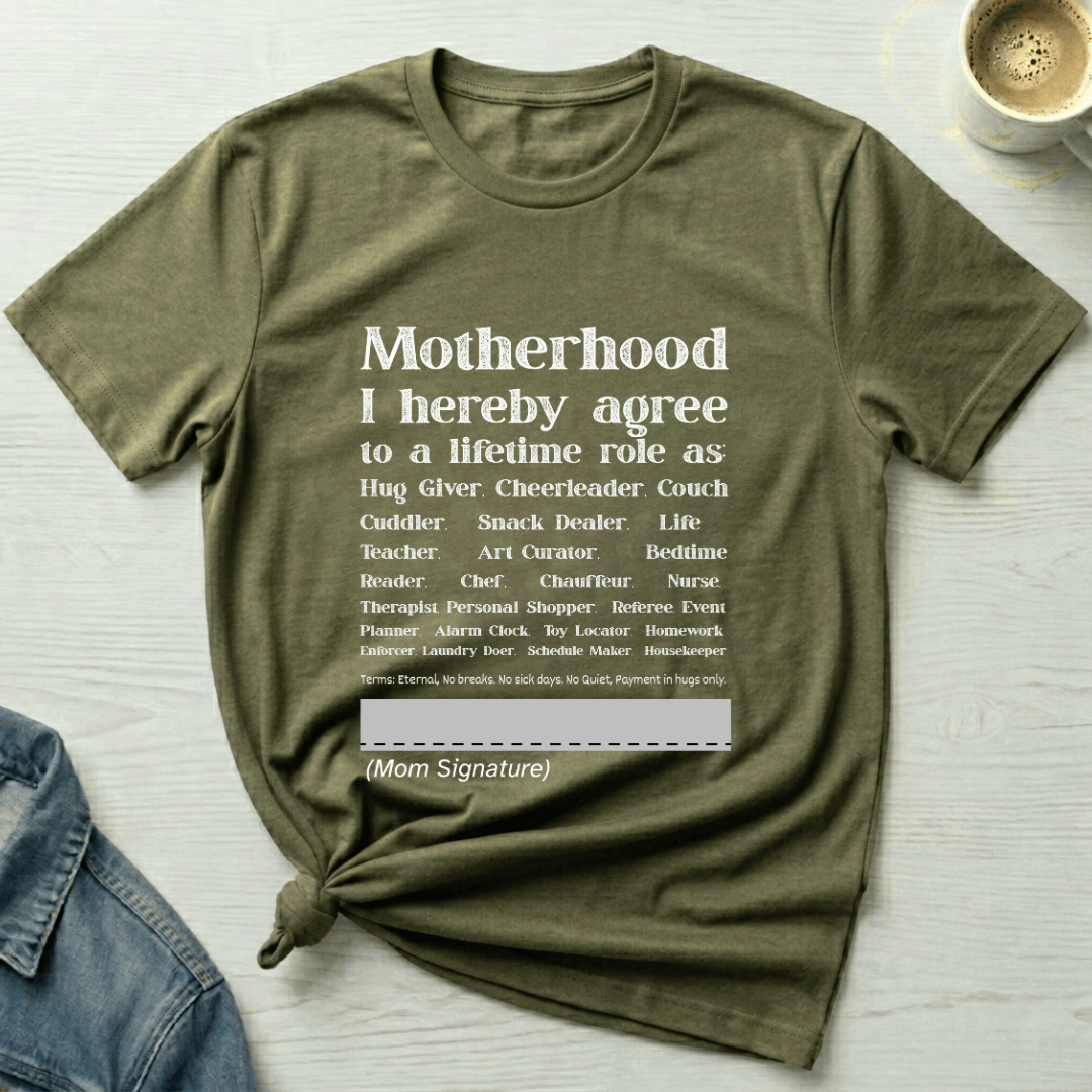 mom life tee that says Motherhood Contract Mom T-Shirt for moms