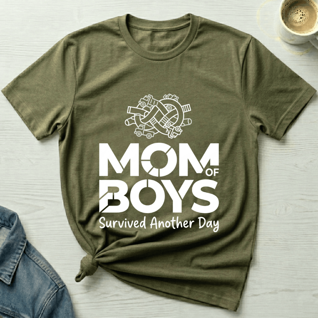 mom life tee that says Surviving Boys Mom T-Shirt for moms