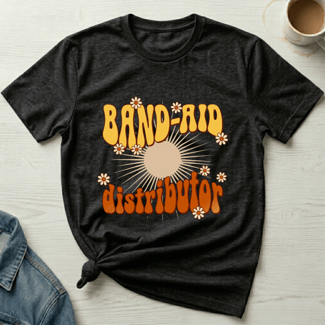 mom life tee that says Band-aid Distributor Mom T-Shirt for moms