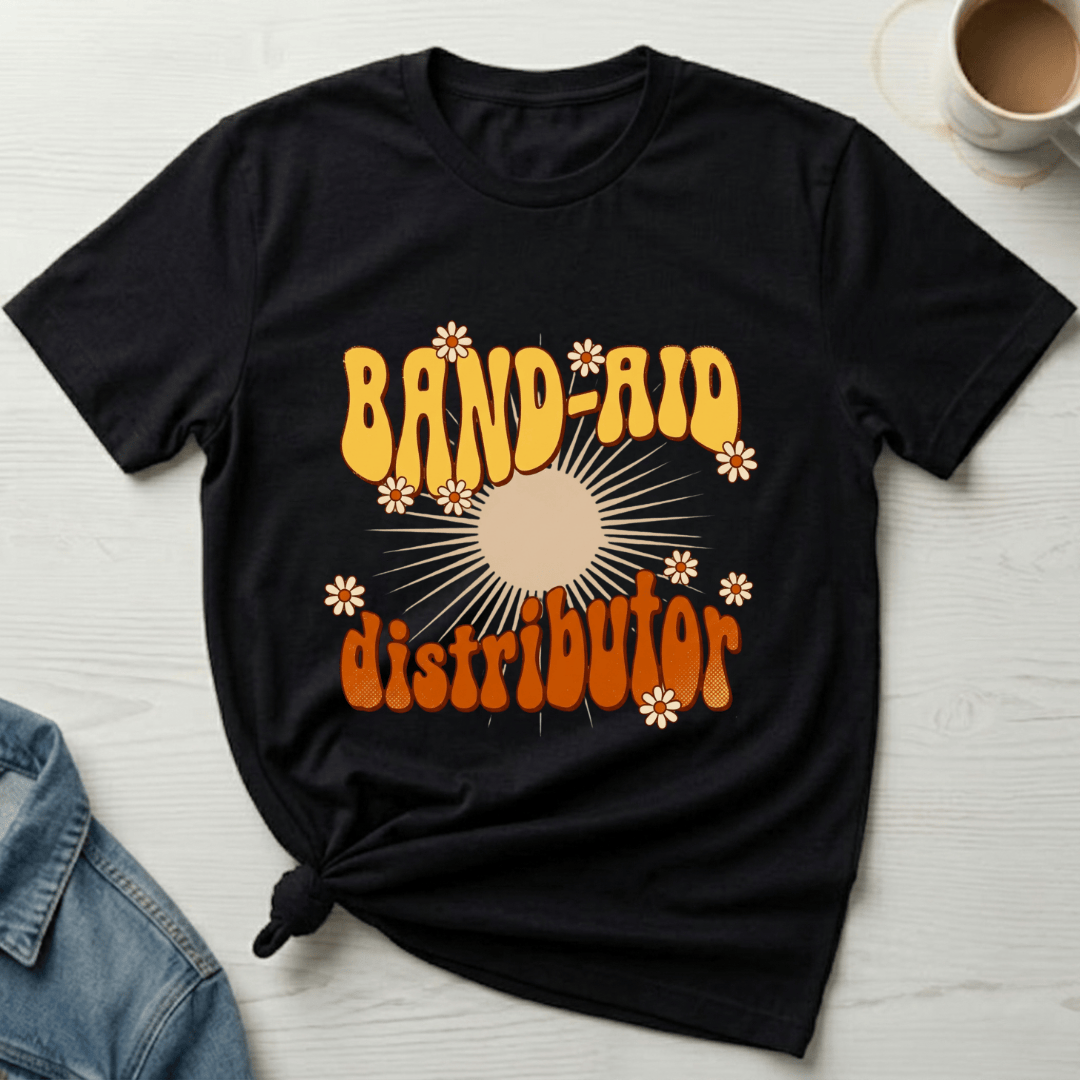 mom life tee that says Band-aid Distributor Mom T-Shirt for moms