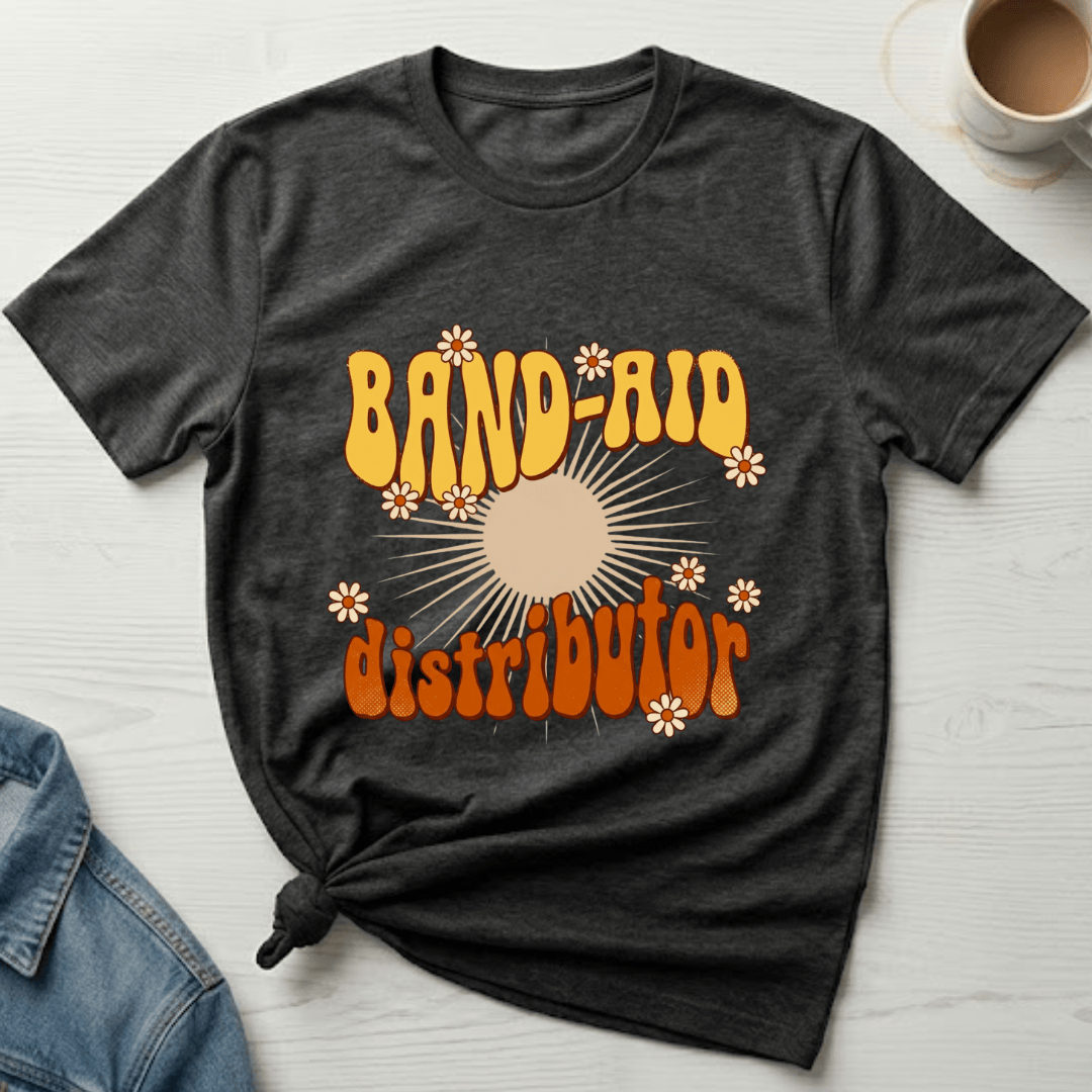 mom life tee that says Band-aid Distributor Mom T-Shirt for moms