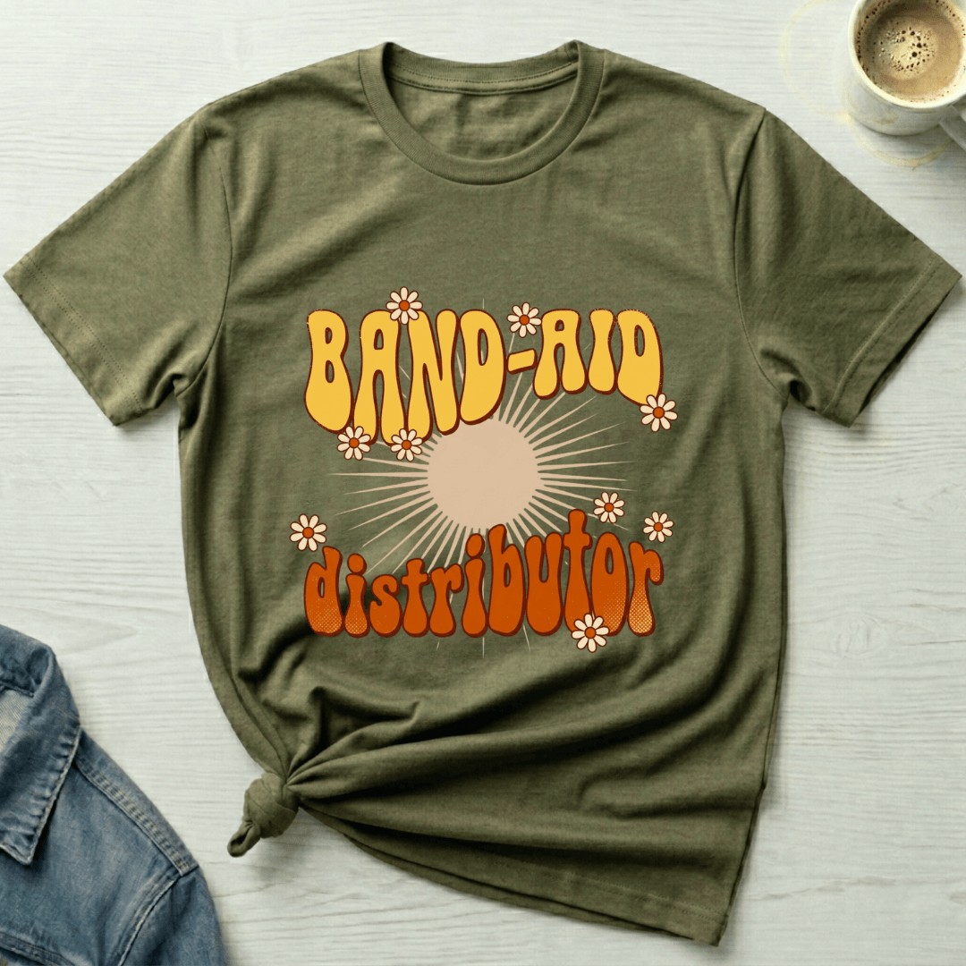 mom life tee that says Band-aid Distributor Mom T-Shirt for moms