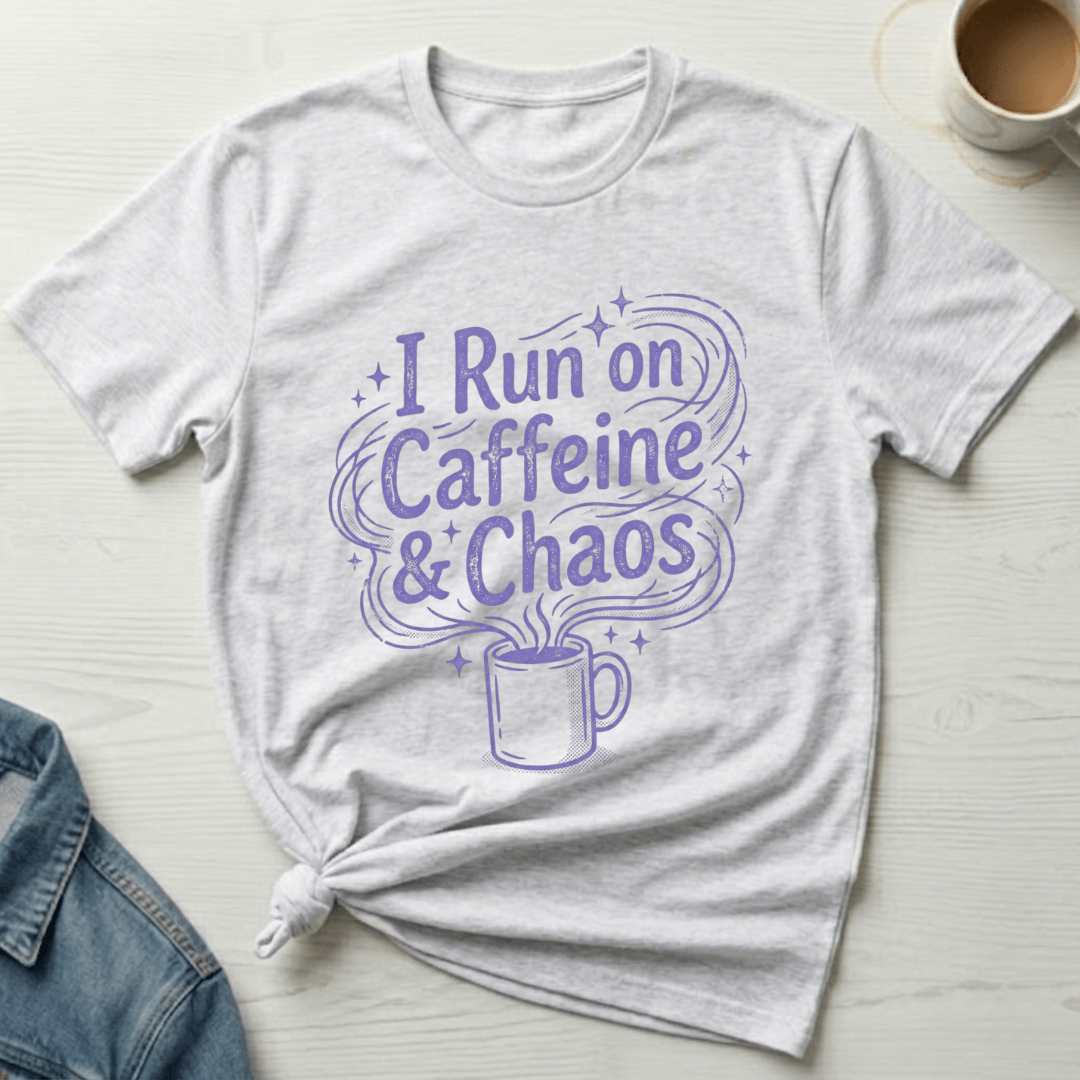 mom life tee that says Caffeine & Chaos Mom T-Shirt for moms
