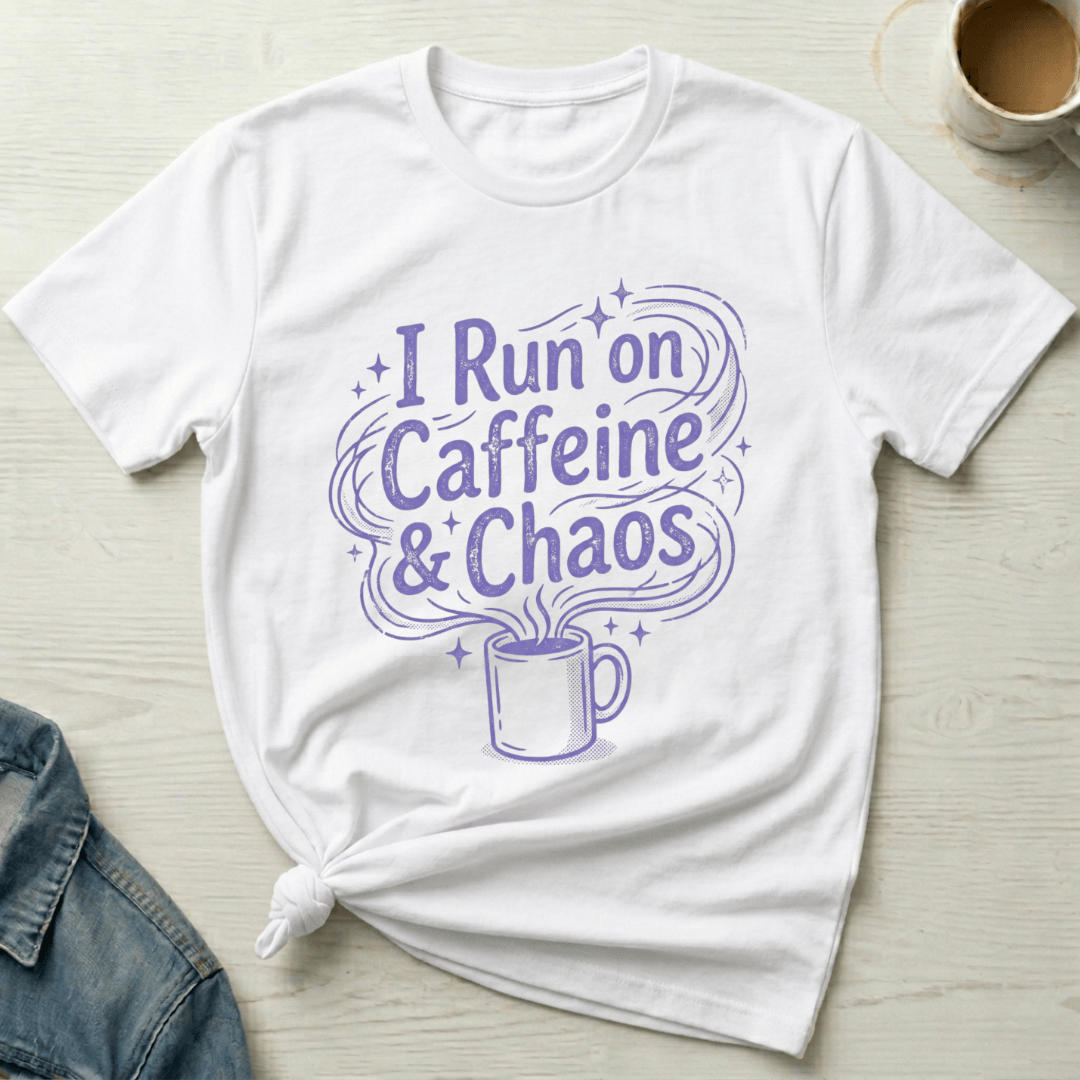 mom life tee that says Caffeine & Chaos Mom T-Shirt for moms