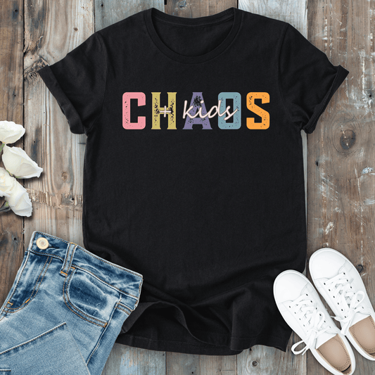 mom life tee that says Chaos + Kids--Mom T-Shirt for moms