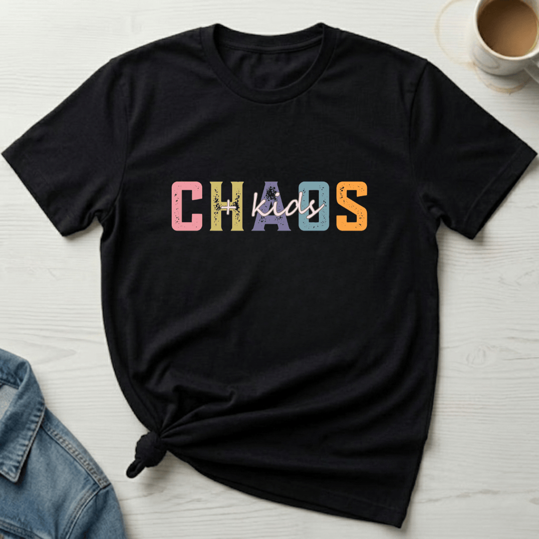 mom life tee that says Chaos + Kids--Mom T-Shirt for moms