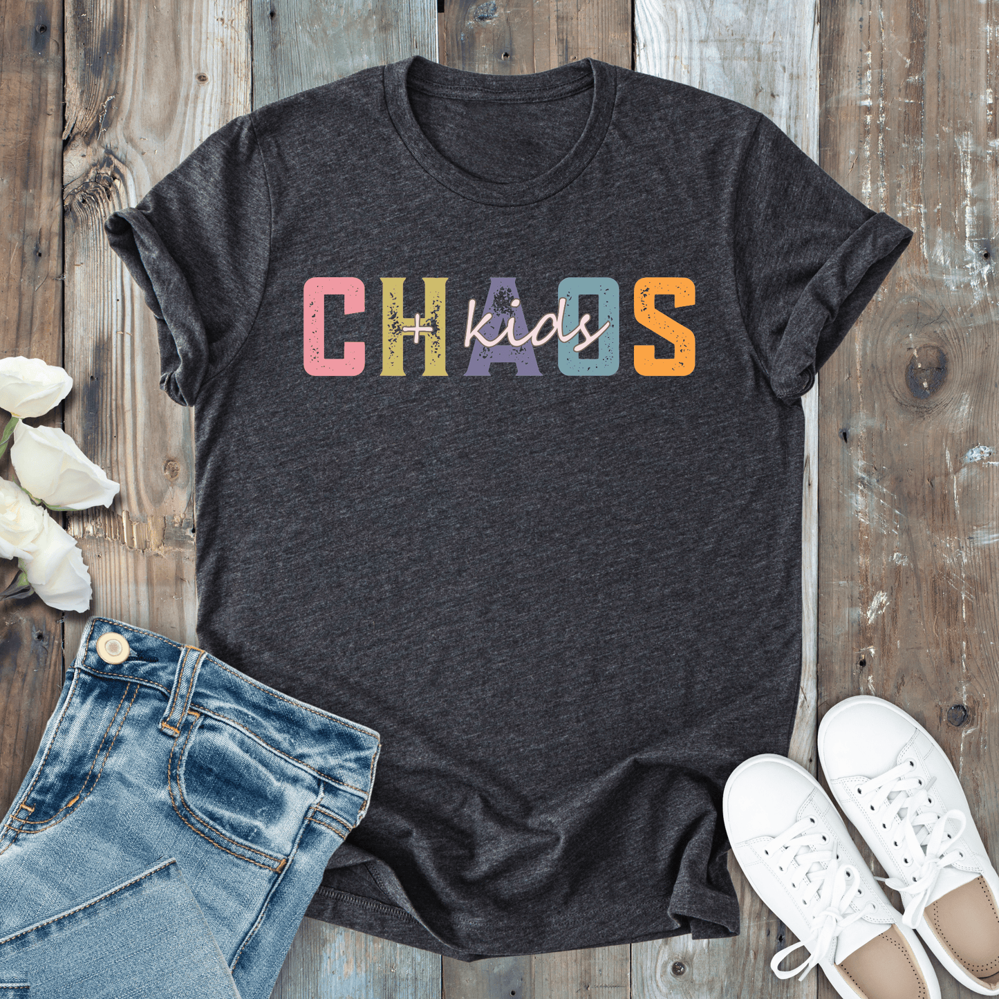 mom life tee that says Chaos + Kids--Mom T-Shirt for moms