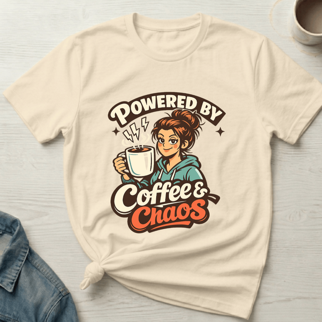 mom life tee that says Coffee & Chaos Mom T-Shirt for moms
