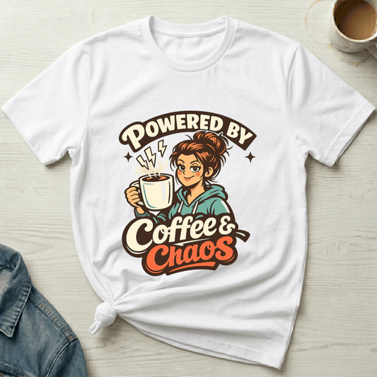 mom life tee that says Coffee & Chaos Mom T-Shirt for moms