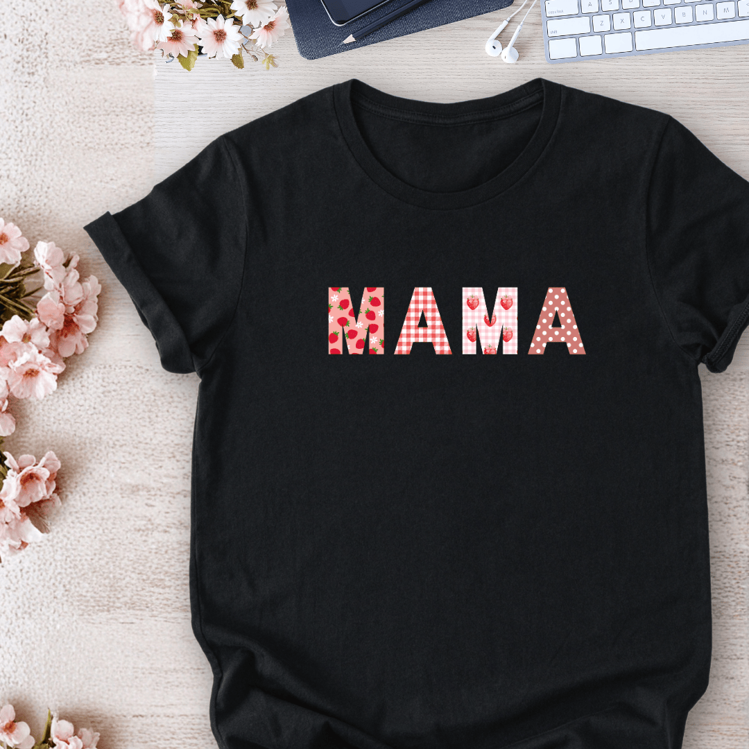 mom life tee that says Cute Strawberry Mom T-Shirt for moms