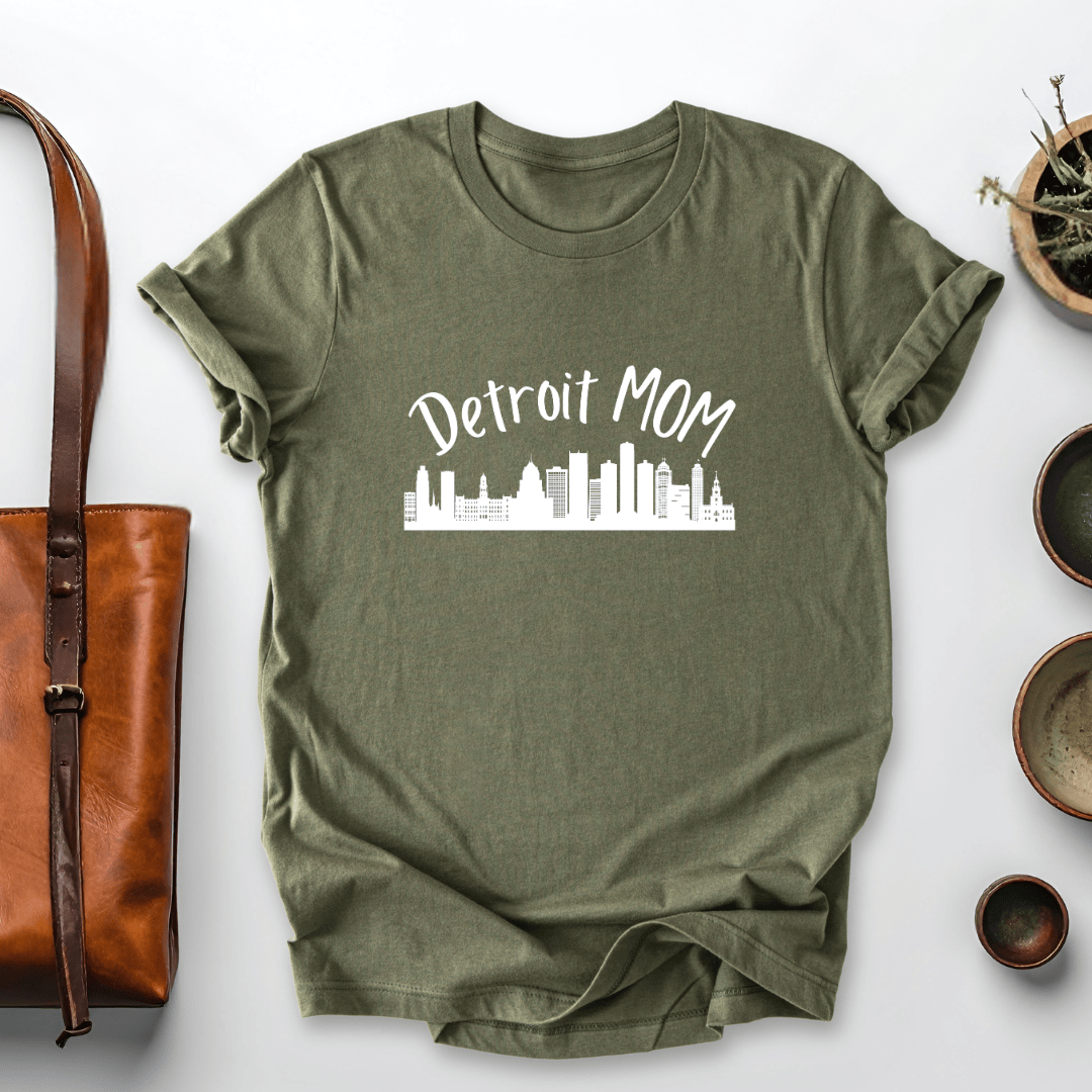 mom life tee that says Detroit Mom T-Shirt for moms