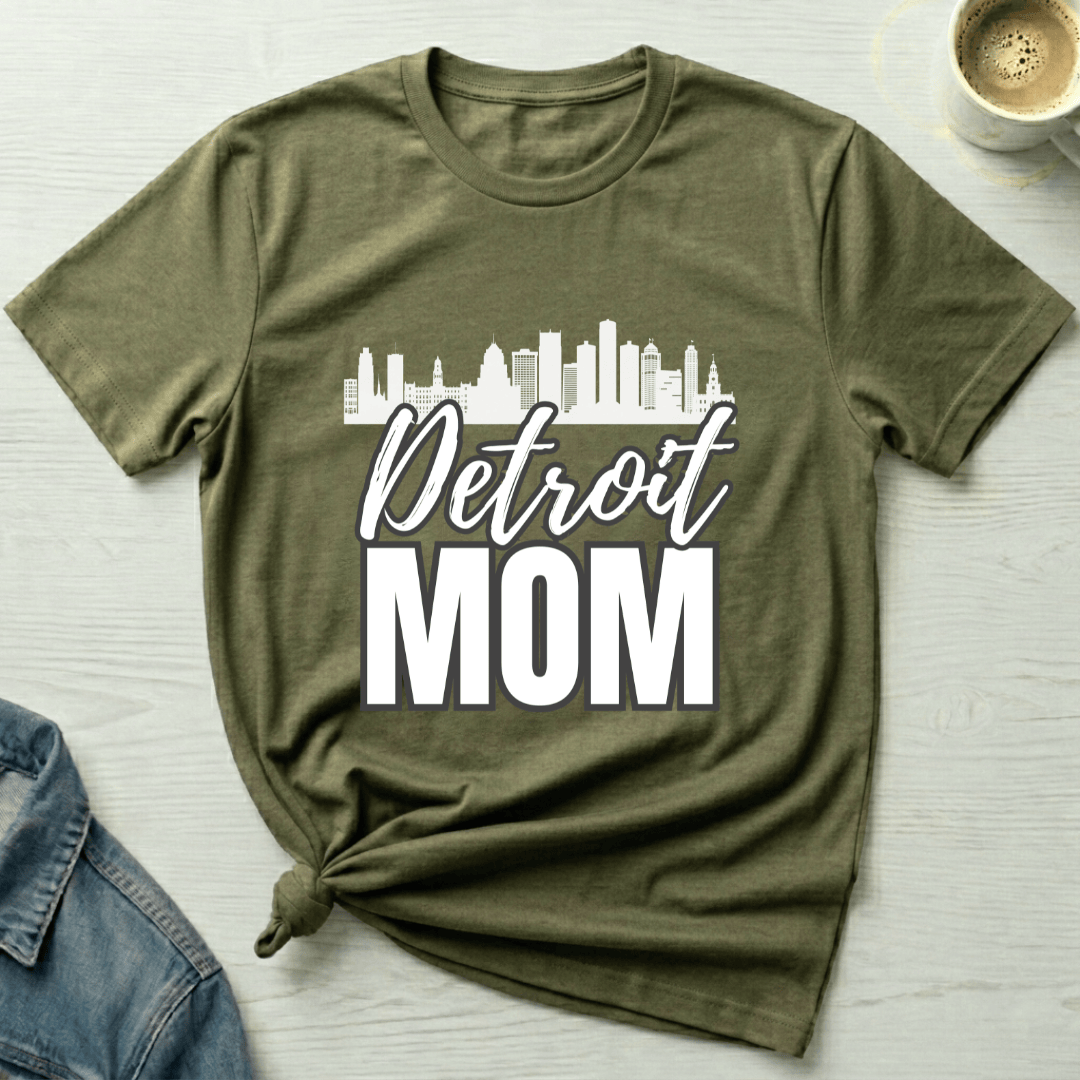 mom life tee that says Detroit Mom T-Shirt for moms