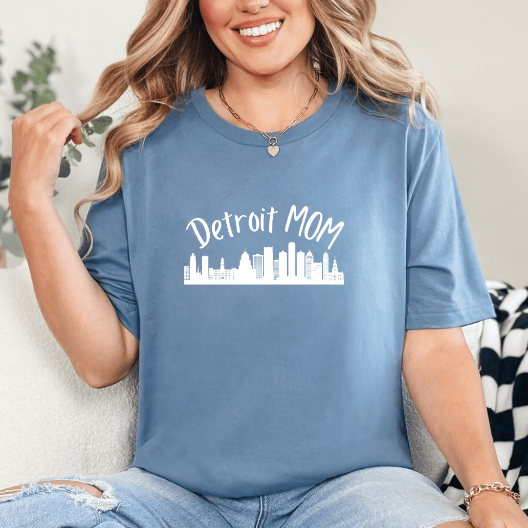 mom life tee that says Detroit Mom T-Shirt for moms