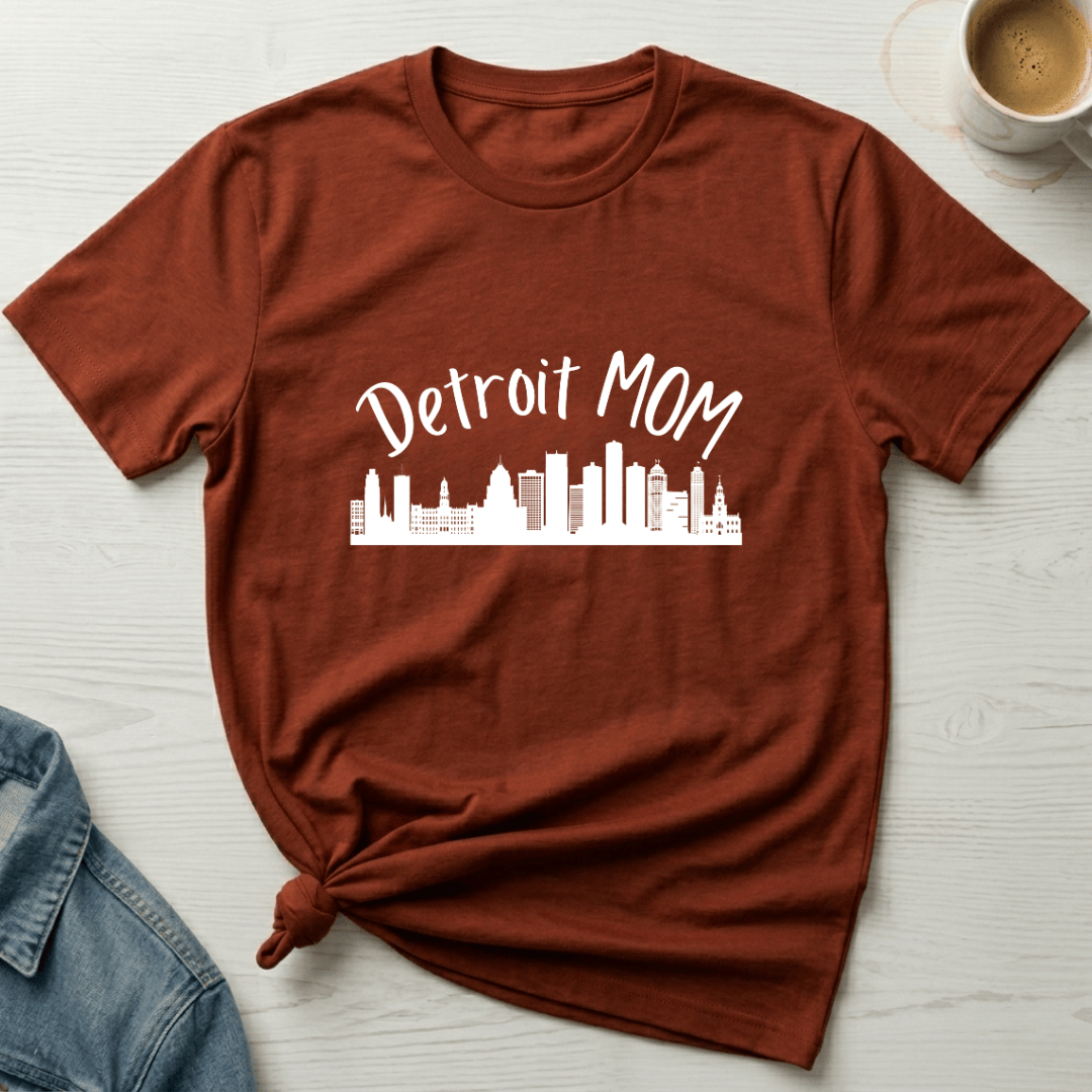 mom life tee that says Detroit Skyline Mom T-Shirt for moms
