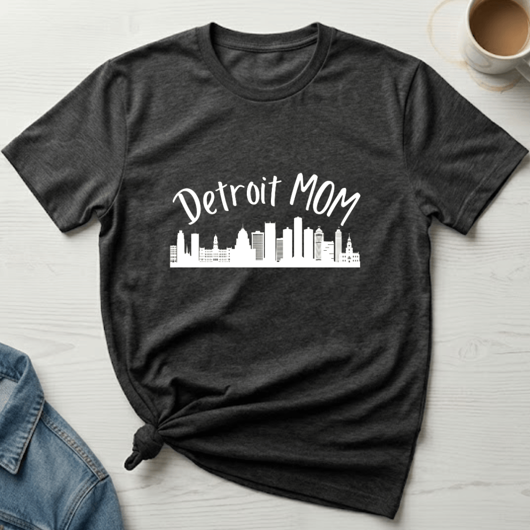 mom life tee that says Detroit Skyline Mom T-Shirt for moms