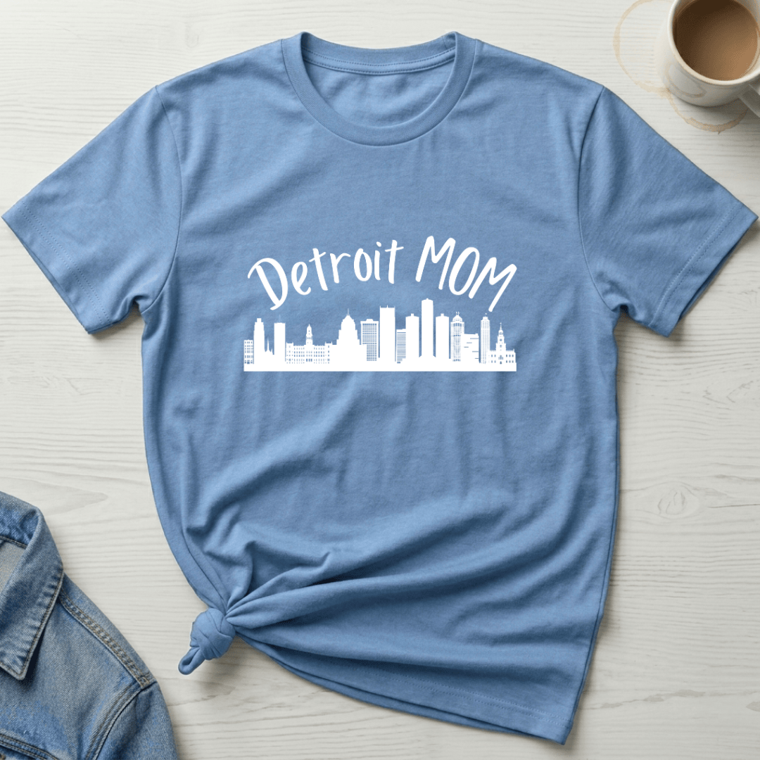 mom life tee that says Detroit Skyline Mom T-Shirt for moms