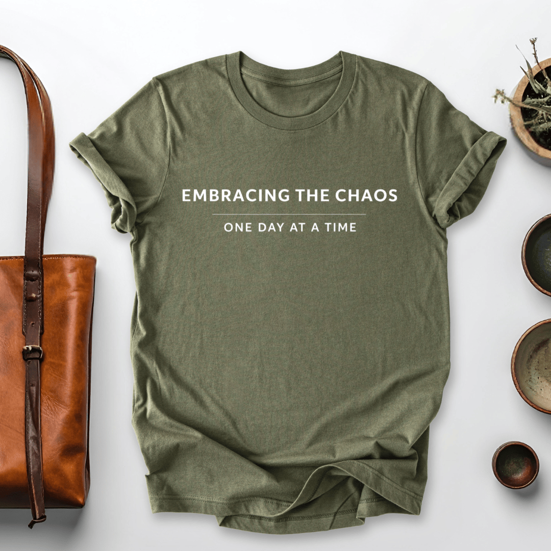 mom life tee that says Embracing the Chaos Mom T-Shirt for moms