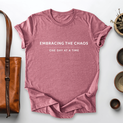 mom life tee that says Embracing the Chaos Mom T-Shirt for moms