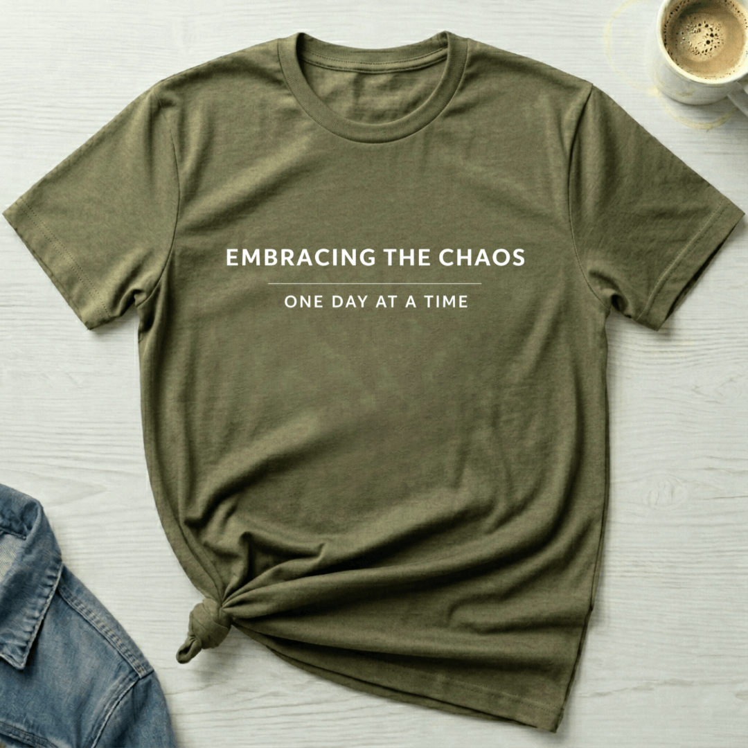 mom life tee that says Embracing the Chaos Mom T-Shirt for moms