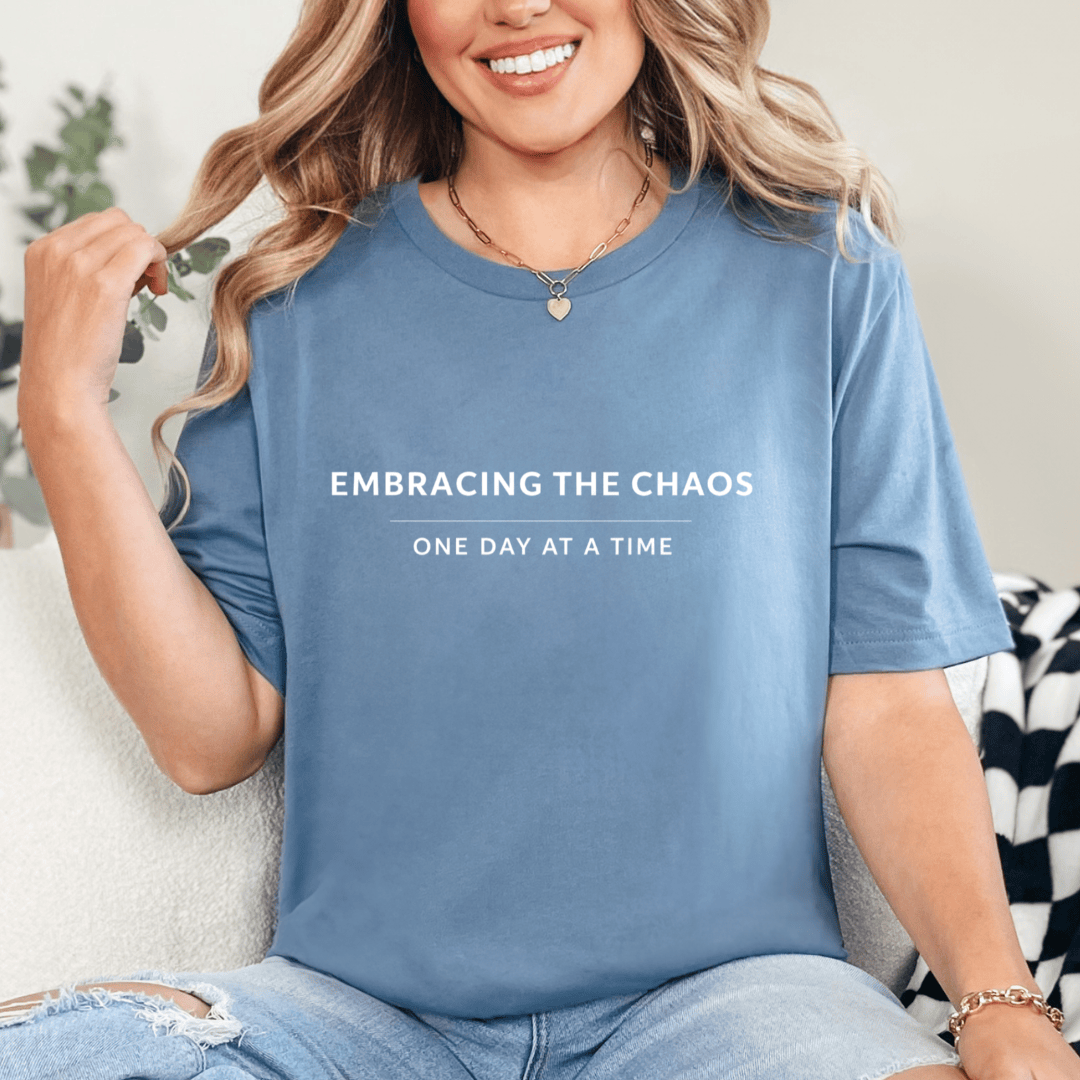 mom life tee that says Embracing the Chaos Mom T-Shirt for moms
