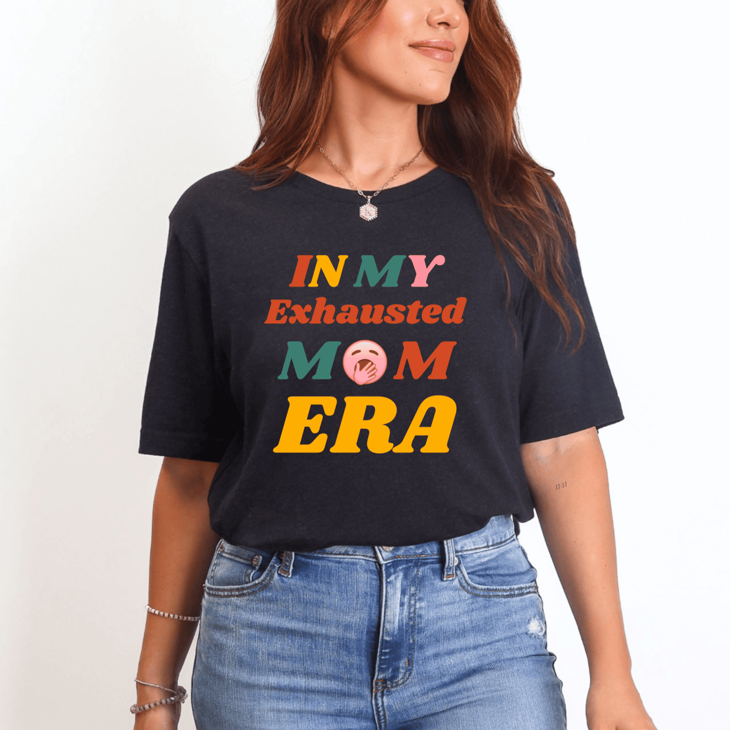 mom life tee that says Exhausted Mom Humor T-Shirt for moms