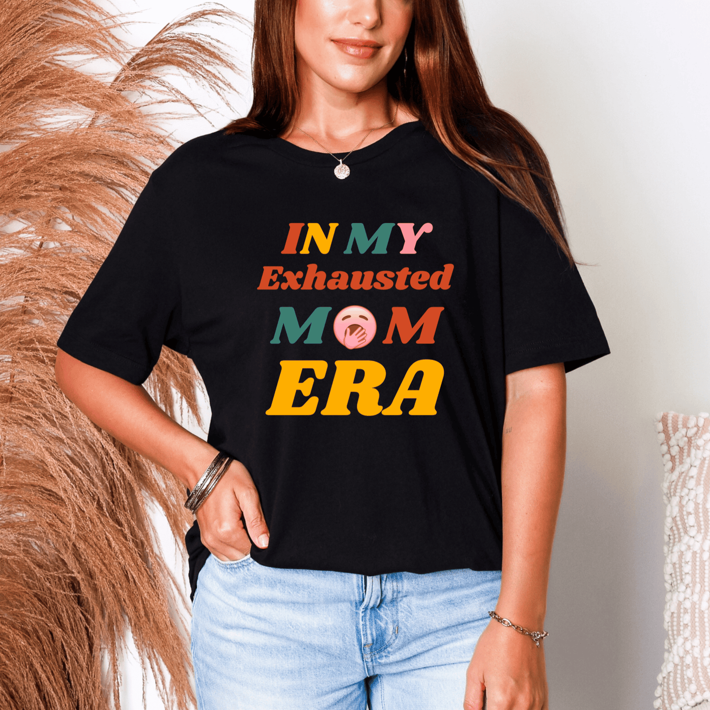 mom life tee that says Exhausted Mom Humor T-Shirt for moms