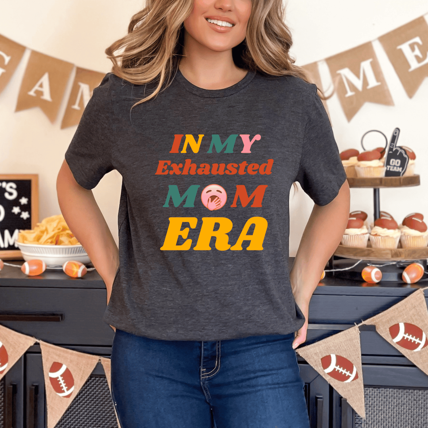 mom life tee that says Exhausted Mom Humor T-Shirt for moms
