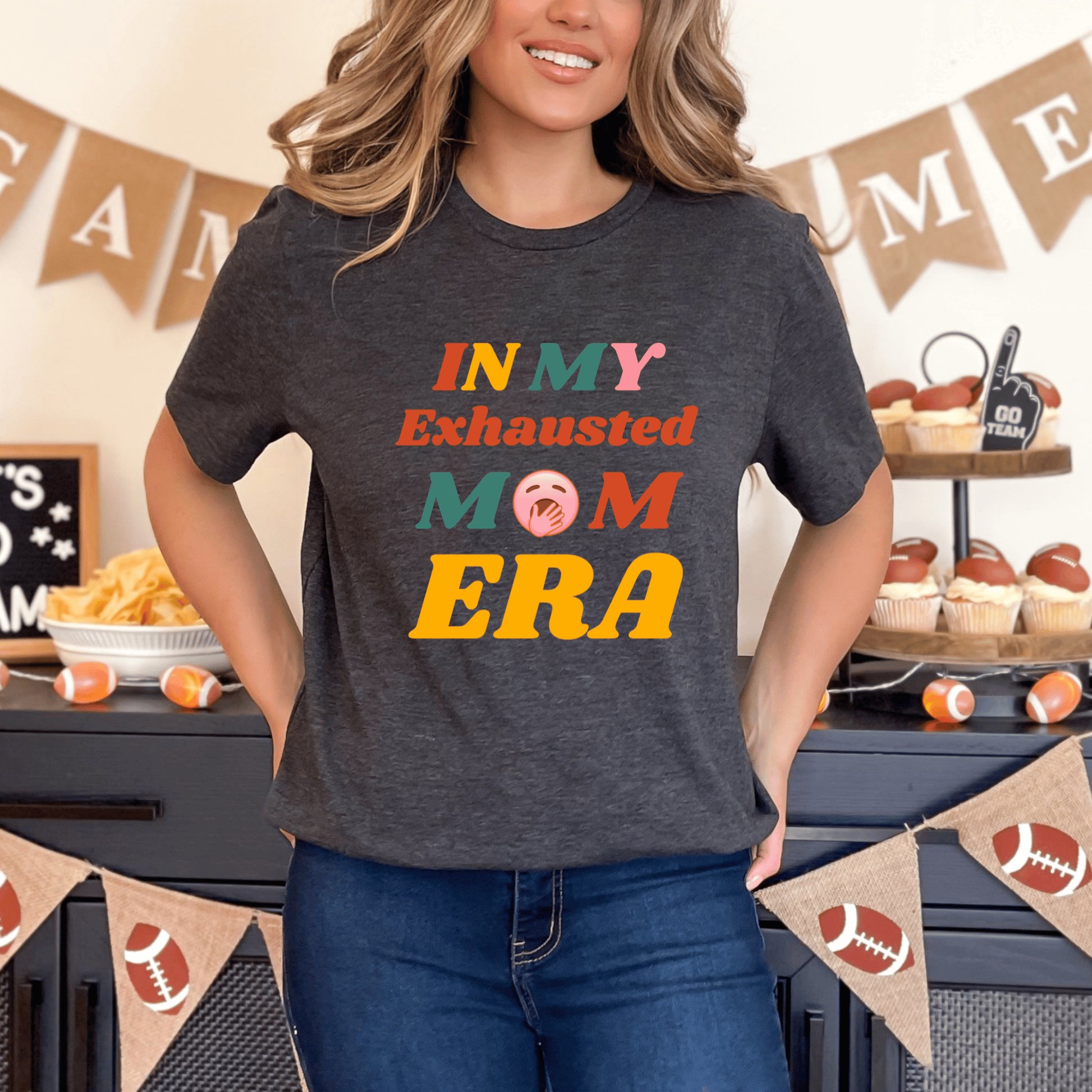 mom life tee that says Exhausted Mom Humor T-Shirt for moms