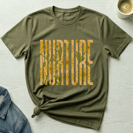 mom life tee that says Floral Nurture Mom T-Shirt for moms