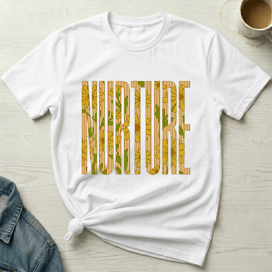 mom life tee that says Floral Nurture Mom T-Shirt for moms