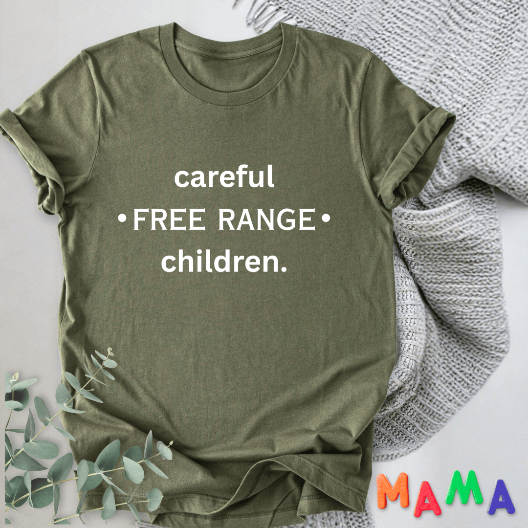 mom life tee that says Free Range Funny Mom T-Shirt for moms