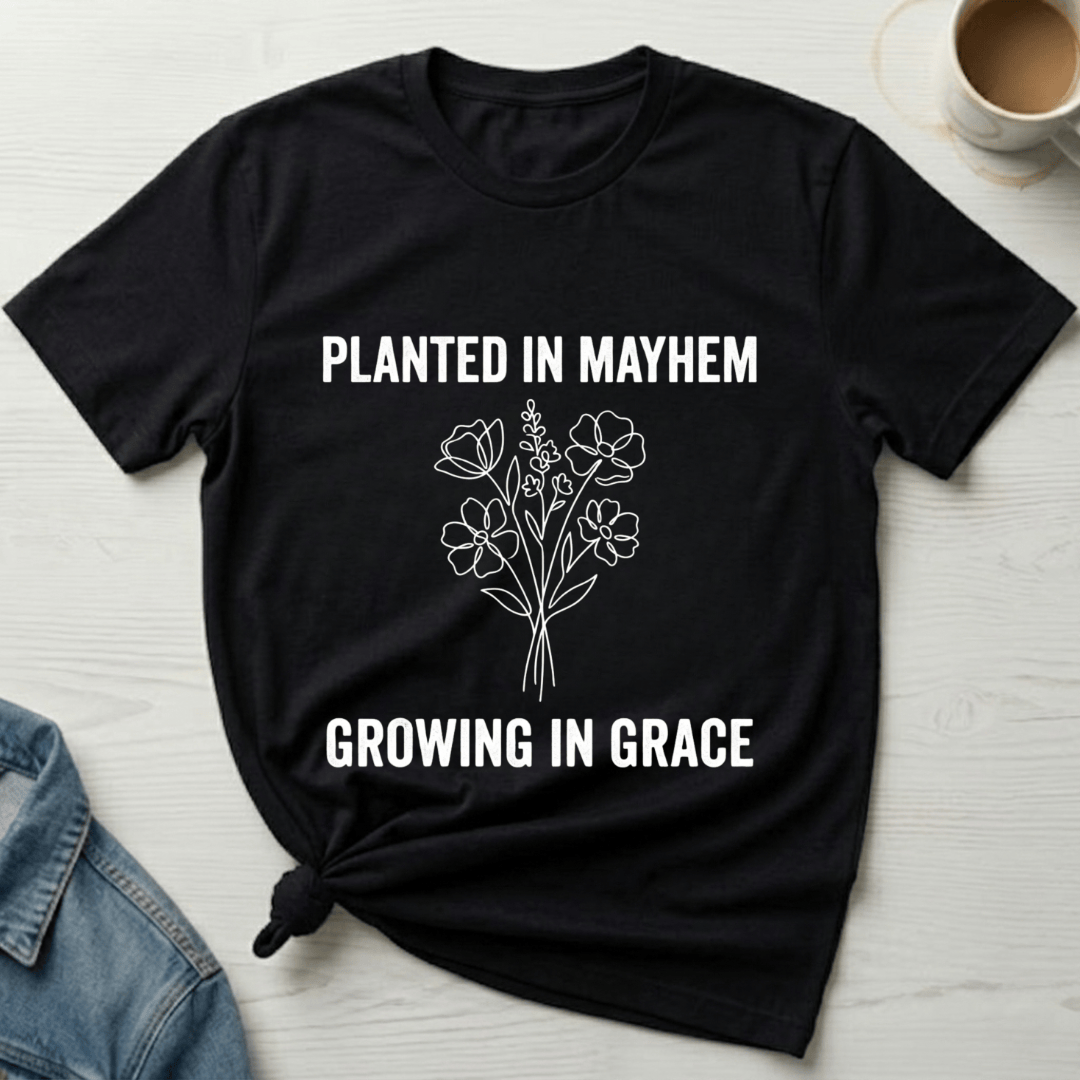 mom life tee that says Growing in Grace Mom T-Shirt for moms