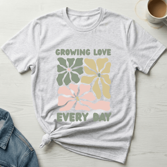 mom life tee that says Growing Love Mom T-Shirt for moms