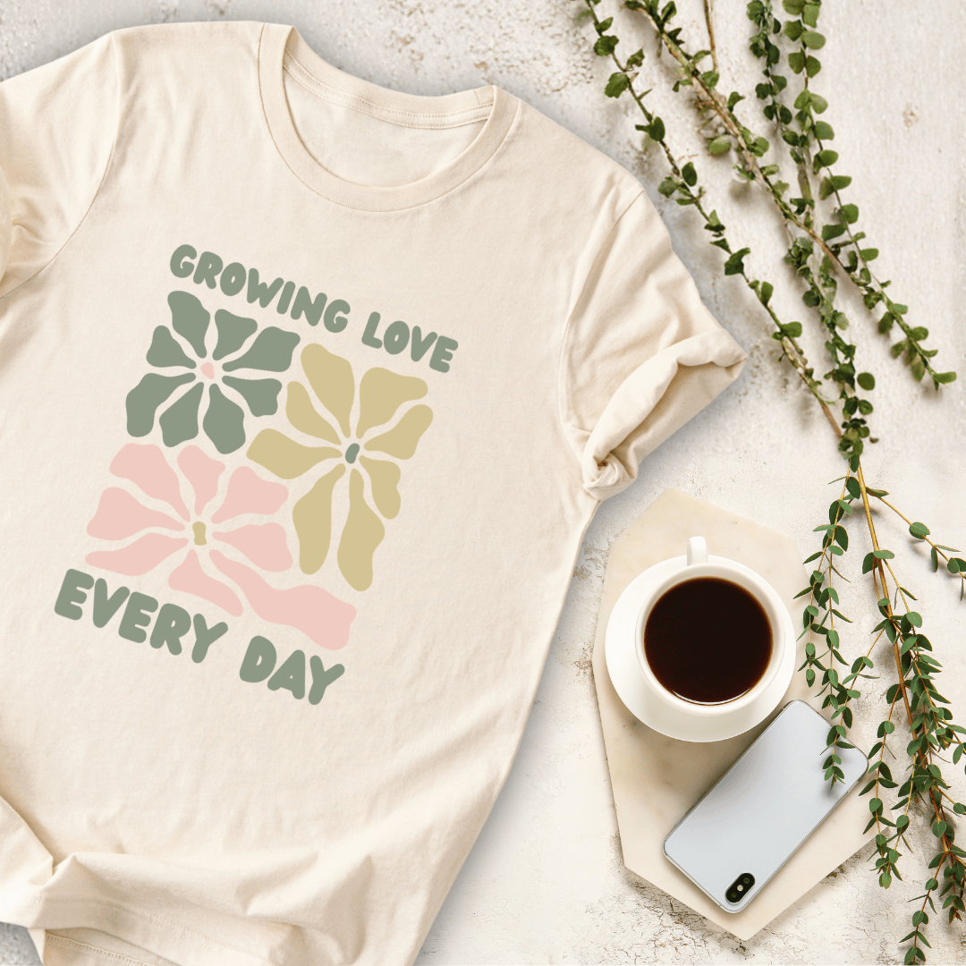 mom life tee that says Growing Love Mom T-Shirt for moms