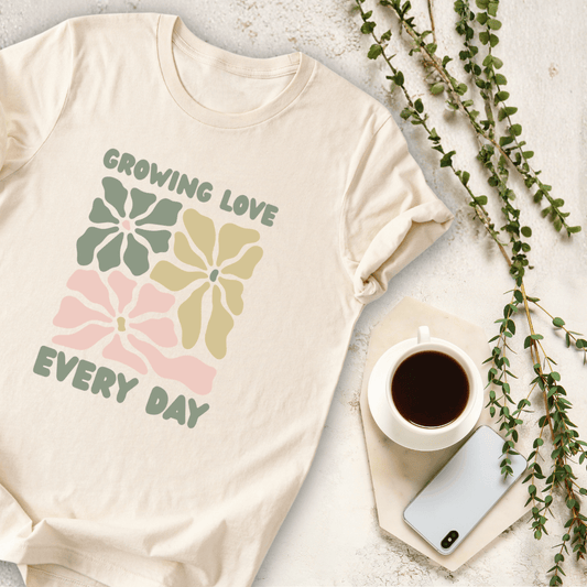 mom life tee that says Growing Love Mom T-Shirt for moms