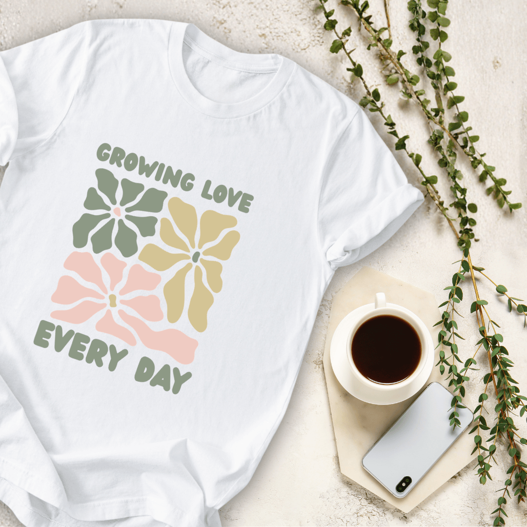 mom life tee that says Growing Love Mom T-Shirt for moms