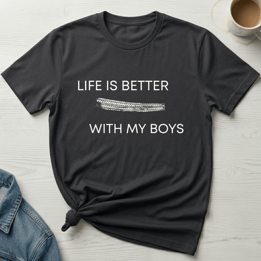 mom life tee that says Life is Better with Boys Mom T-Shirt for moms
