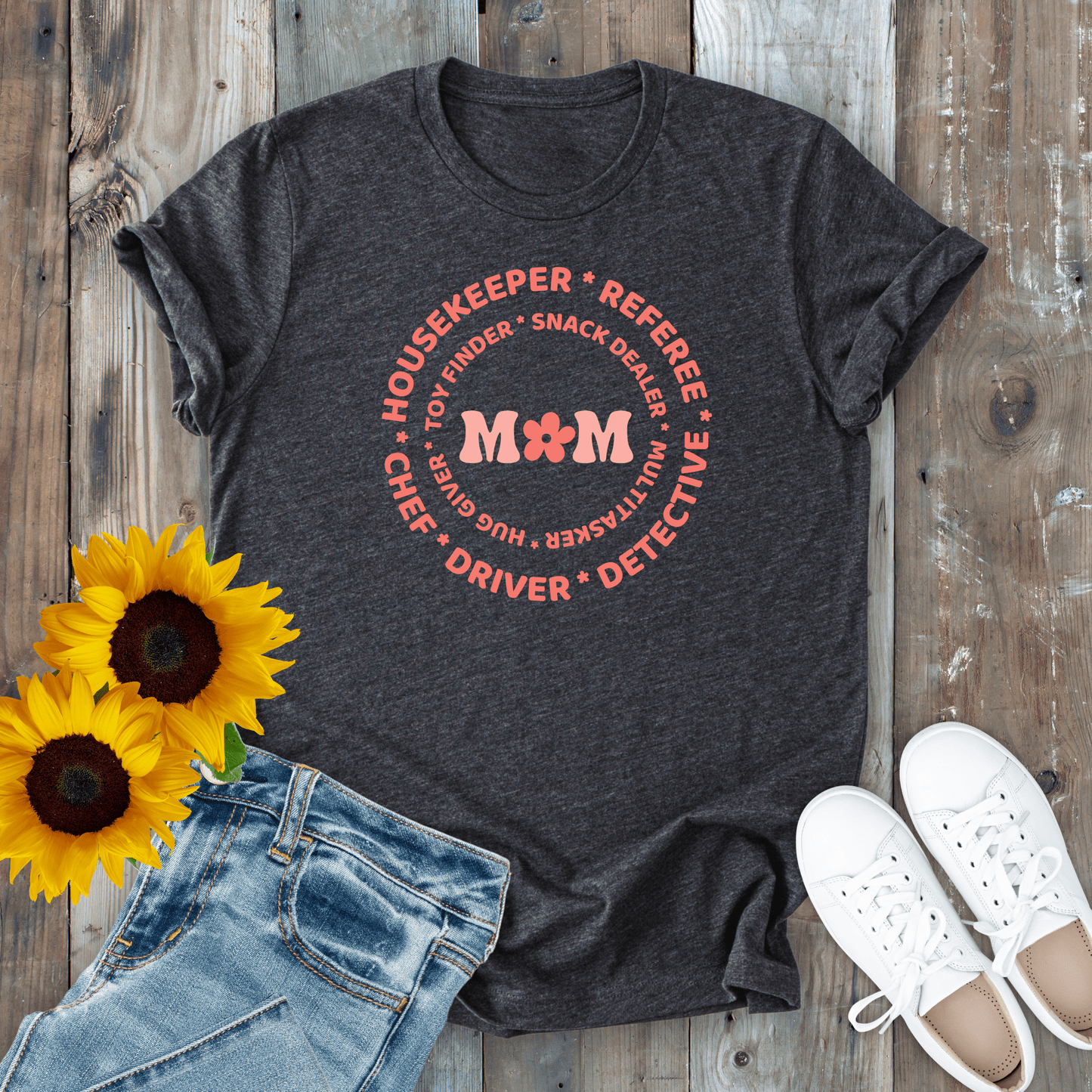 mom life tee that says Mom Duties T-Shirt for moms