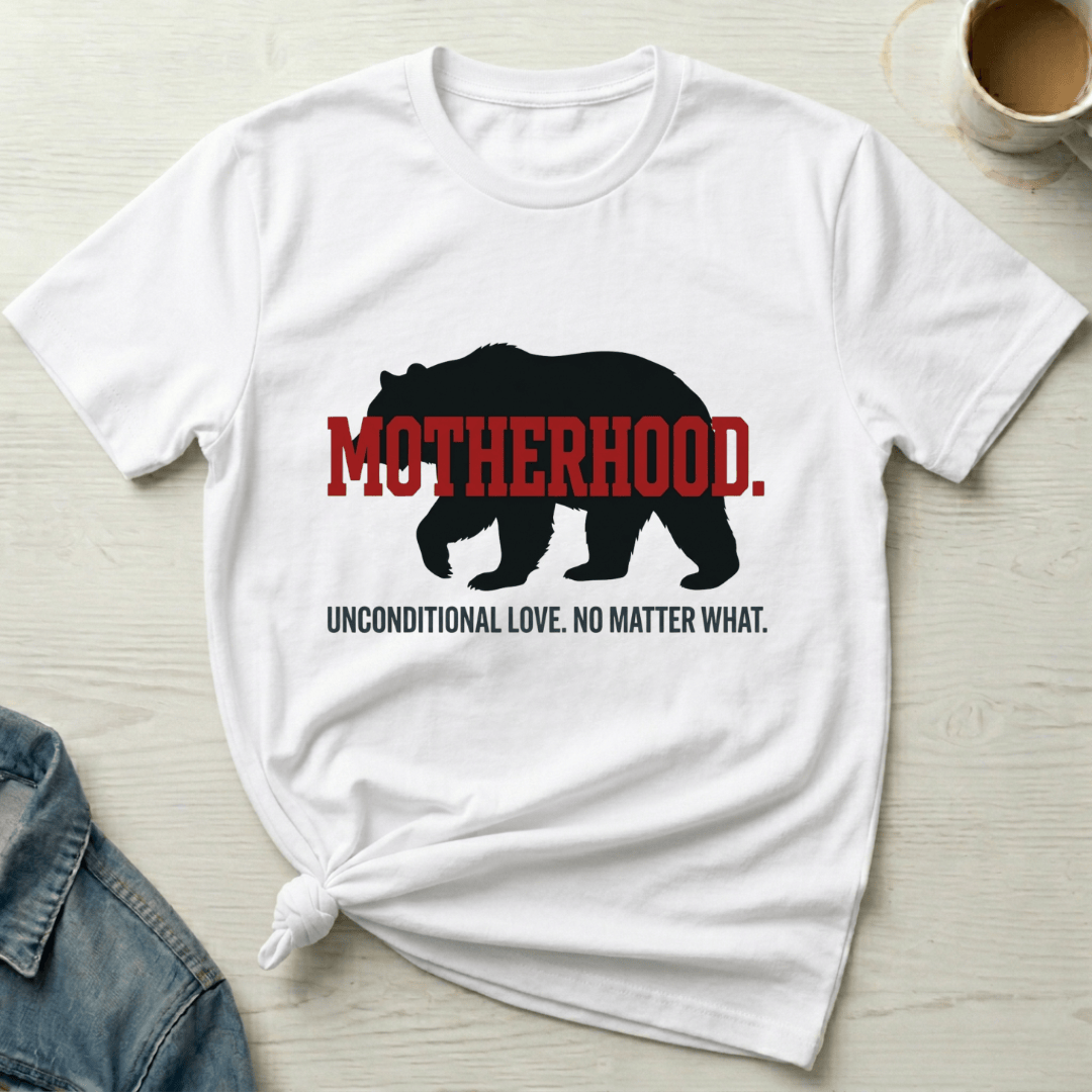 mom life tee that says Motherhood Bear Mom T-Shirt for moms