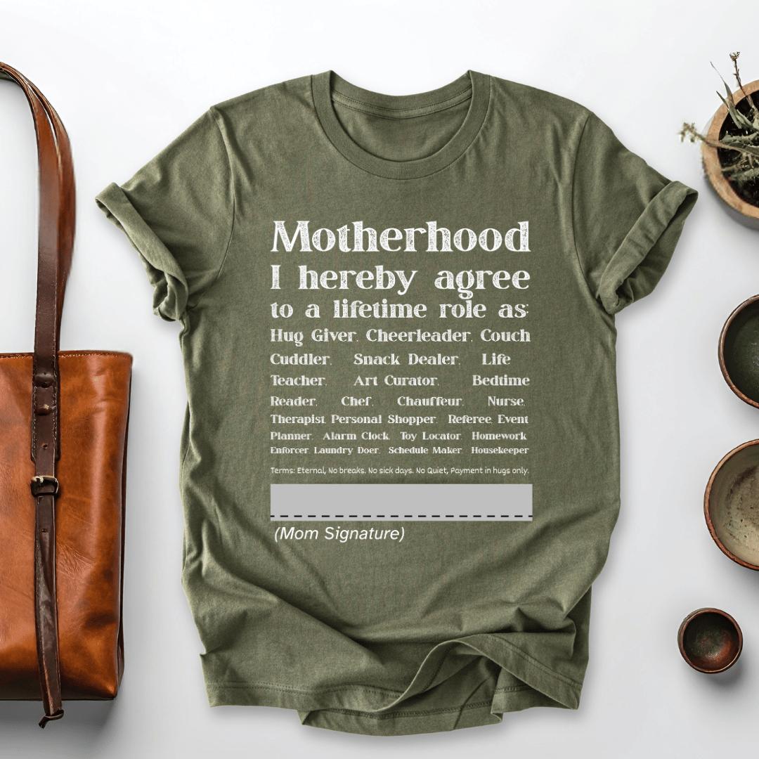 mom life tee that says Motherhood Contract Mom T-Shirt for moms