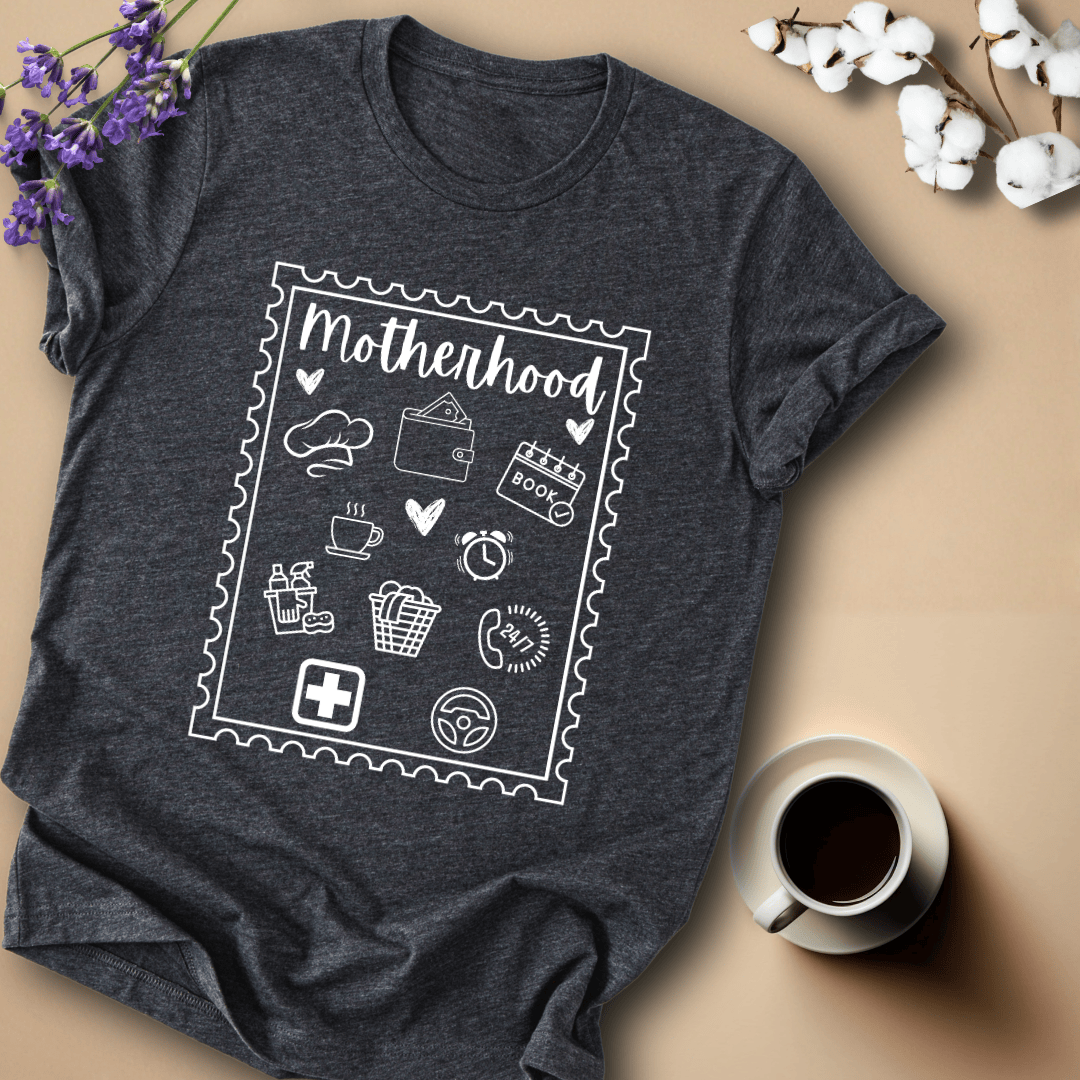 mom life tee that says Motherhood Stamp Mom T-Shirt for moms