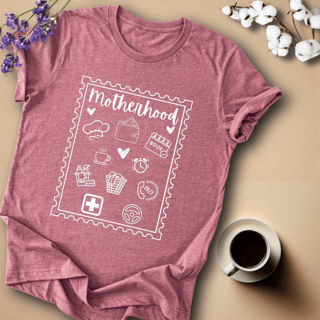 mom life tee that says Motherhood Stamp Mom T-Shirt for moms