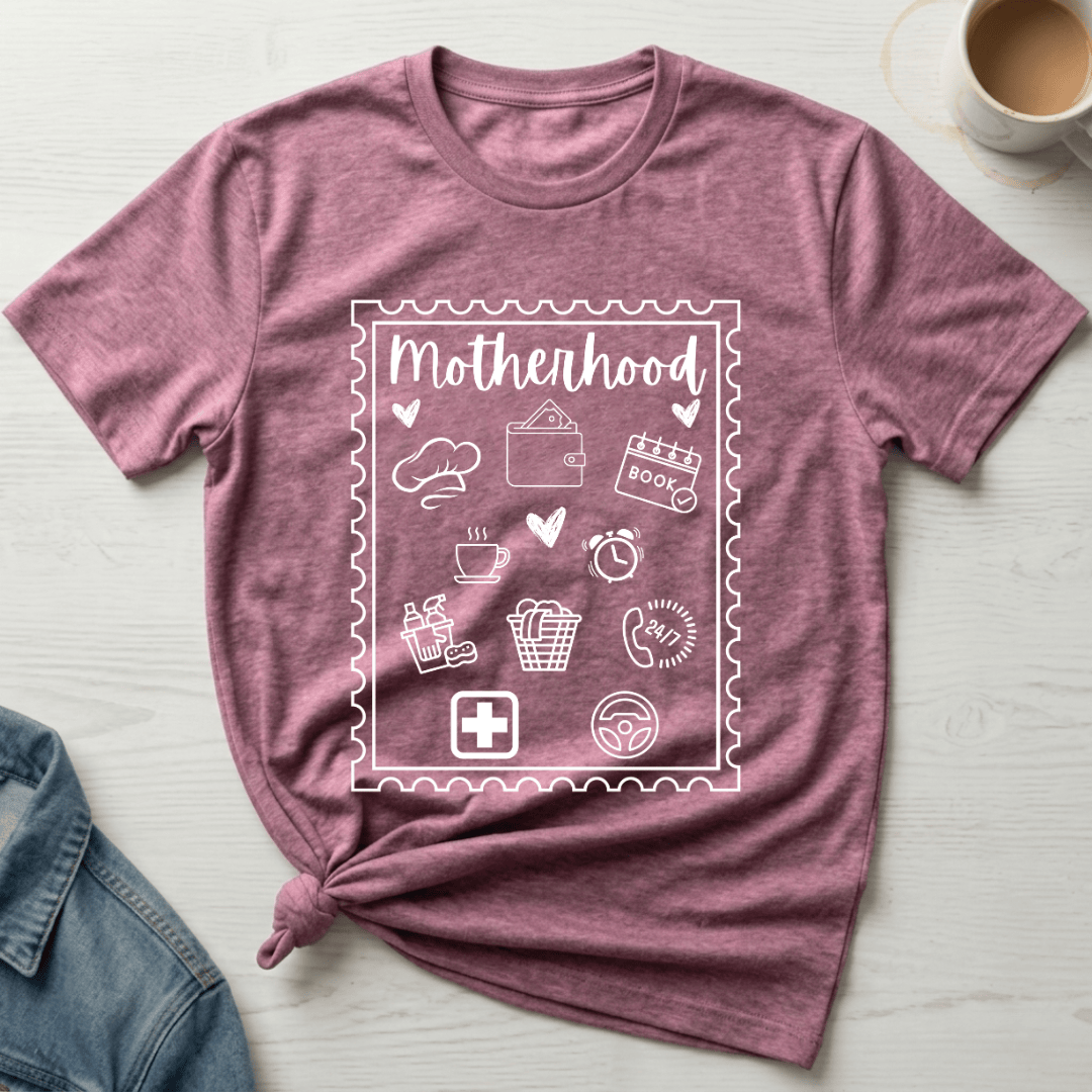 mom life tee that says Motherhood Stamp Mom T-Shirt for moms