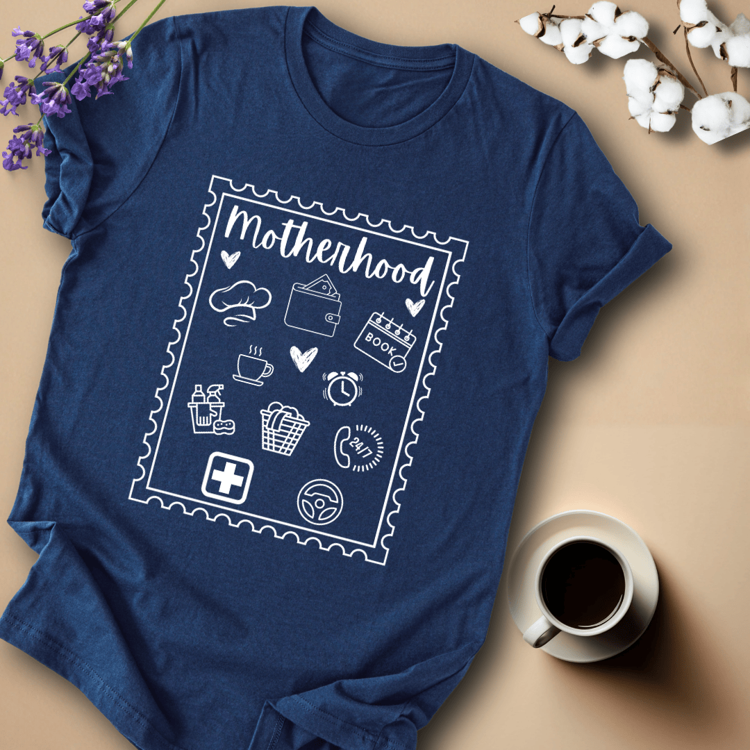 mom life tee that says Motherhood Stamp Mom T-Shirt for moms